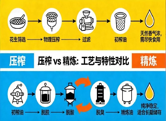 花生油压榨与精炼的区别是什么?为什么榨好的油需要精炼呢? 花生油压榨与精炼的区别是什么?为什么榨好的油需要精炼呢?